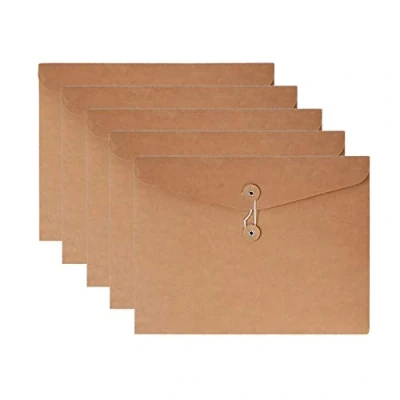 Abbildung von VANRA Kraftpapier Aktenordner A4 Umschläge Projekttaschen Dokumententasche Tasche mit Schnur und Knopfverschluss Keine Erweiterung, Datei Organizer für Business Schule Büro A4/C4 (Kraft Brown 5 Packs)