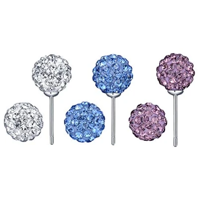 Abbildung von Yumilok 3 paar Damen Ohrstecker Ohrringe Ohrschmuck 925 Silber Schamballs Kugeln Disco Kugel Kristall Perlen 8mm für Mädchen
