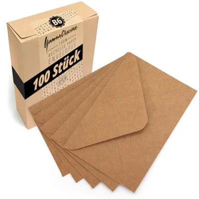 Abbildung von Japun Briefumschläge (100 Stück) aus Kraft Papier, Kuvert, Umschlag ohne Fenster DIN B6 175 x 125 mm braun