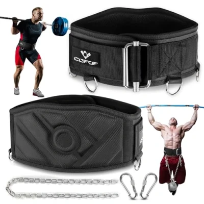 Abbildung von COFOF 2 IN 1 Dip Gürtel, Selbstverriegelnde Sicherheitsschnalle Gewichtsgürtel mit 103cm Lange Kette und Karabiner, Klimmzug Gürtel für Bodybuilding, Krafttraining, Gewichtheben,