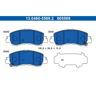 Abbildung von ATE 13.0460 5569.2 Bremsbelagsatz mit akustischer Verschleißwarnung Anti Quietsch Blech MITSUBISHI: Eclipse Cross (GK_) 1.5 4WD, 2.2 DiD 4WD