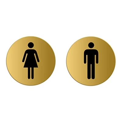 Abbildung von WC Schilder Damen Herren Ø 75 mm Toilettenschilder 2er Set Aluminium matt gold eloxiert Nr.6700 M