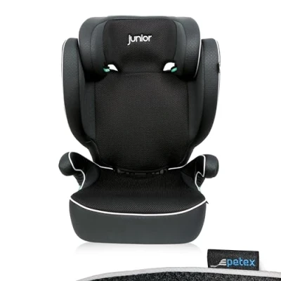 Abbildung von PETEX Auto Kindersitz mit ISOFIX Basic Plus i Size Norm nach ECE R129 für Kinder von ca. 100 150 cm, höhenverstellbarer Kinderautositz in schwarz, 1 Stück
