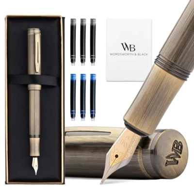 Abbildung von Wordsworth and Black Fountain Pen Mini EDC Bronzer Taschenstift, Mittlere Feder, 6 Tintenpatronen, Tinten Konverter, Nachfüllbares Stift Geschenkset, Männer &amp; Frauen