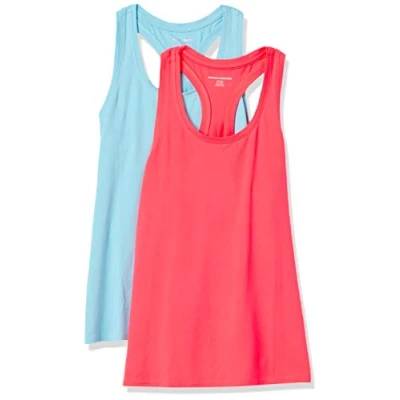 Abbildung von Amazon Essentials Damen Tech Stretch Racerback Tanktop (Erhältlich In Übergröße), 2er Pack, Neonrosa/Blau, M