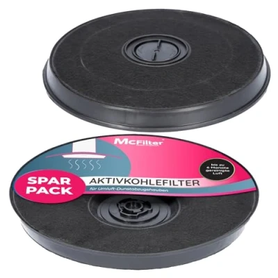 Abbildung von McFilter 2x Aktivkohlefilter Ø 230mm für Dunstabzugshaube als Alternative Kohlefilter 11005728 + 11005732 DHZ2701/01 9029793594, u.a. geeignet Bosch, Siemens, AEG, Whirlpool, Faber