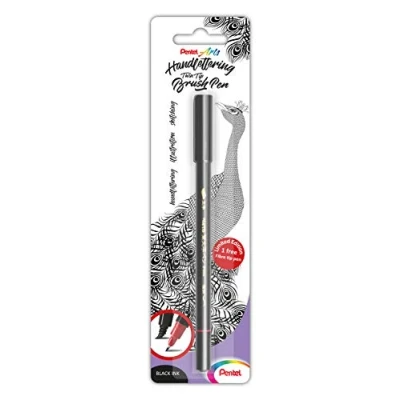 Abbildung von Pentel XSFW34/1 A Twin Tip Brushpen, breite Pinselspitze + Feine, Leicht flexible Spitze, 1 Stück, Schwarz