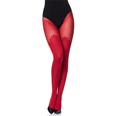 Abbildung von Merry Style Damen Strumpfhose mit Muster Overknee Optik MS 389 60 DEN(Rot, XL (44 48))