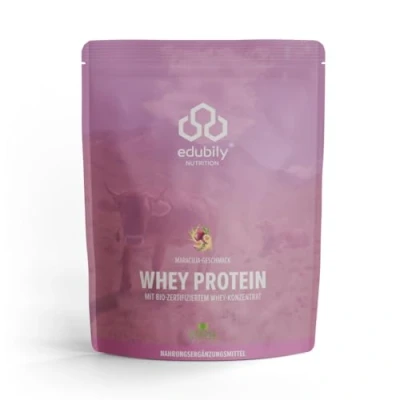 Abbildung von edubily nutrition® Whey Protein Konzentrat Sehr gut lösliches Pulver aus zertifizierter Bio Milch Ohne Zucker (750 g, Maracuja)