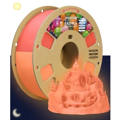 Abbildung von OVERTURE Easy PLA 1.75 mm 3D Druckerfilament, 1kg (2.2 lbs), Verstärkt Zähigkeit PLA, Maßgenauigkeit +/ 0,02 für die meisten FDM Drucker (Rot Glow in Dark)