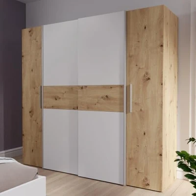 Abbildung von FORTE Ginger Kleiderschrank 200, moderner Schrank mit 4 Türen und vielen Einlegeböden, Dreh /Schwebetüren, Holzwerkstoff, Artisan Eiche/Weiß, 200,1 cm breit, 190,5 hoch, 61,6 tief