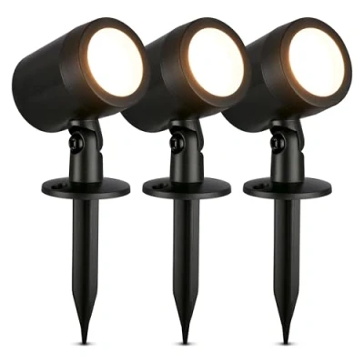 Abbildung von BRILONER 3er Set LED Strahler Außen mit Stecker, Spritzwasserschutz, warmweiße Lichtfarbe, Außenlampe, Gartenbeleuchtung, Gartenlampen für draußen, Pflanzenlampe, 18x5 cm, Schwarz