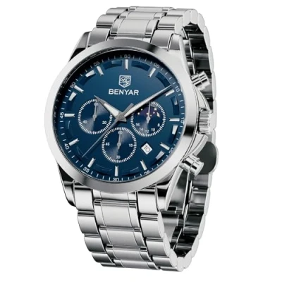 Abbildung von BENYAR Herren Uhr Chronograph Analog Quarz Stilvolle Edelstahlarmband Armbanduhr Wasserdicht Leuchtende Datum Herrenuhren Elegantes Business Uhren Geschenk für Männer