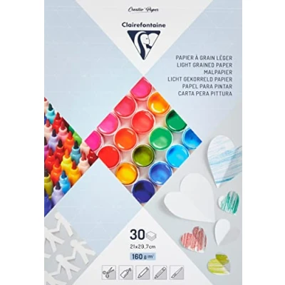 Abbildung von Clairefontaine 97242C Packung mit 30 Blatt feingekörntes Zeichenpapier, DIN A4, 160g, 1 Pack, weiß