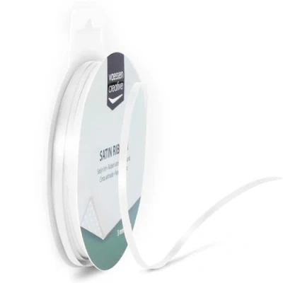 Abbildung von Vaessen Creative Satinband 3mmx10m Weiß, Schleifenband, Dekoband, Bänder zum Basteln, Stoffbänder für Hochzeit, Taufe Und Geburtstagsgeschenke