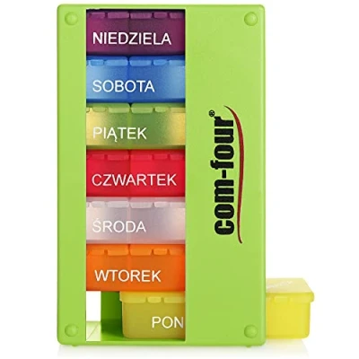 Abbildung von com four® Medikamentendosierer auf POLNISCH Medikamenten Box für 7 Tage 3 Fächer Pillendose Pillenbox Tablettenbox Wochendosierer zur Aufbewahrung [POLNISCH] (Grün)