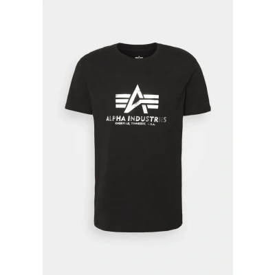 Abbildung von Alpha Industries Basic Print Tshirt print, Herren, Größe: Small, Black/metalsilver