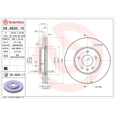 Abbildung von BREMBO 09.A630.10 Bremsscheibe 296 29 5 innenbelüftet hochgekohlt CHEVROLET: Captiva, OPEL: Antara