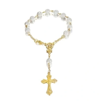 Abbildung von BOBIJOO JEWELRY Mini Chapelet Voiture Camion Bracelet Marie Vierge Croix Pendentif Or et Roses Blanches