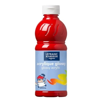 Abbildung von Lefranc Bourgeois 188302 Glossy Kinder Acrylfarbe, gebrauchsfertige flüssige glänzend und wasserfest, Ideal auf Papier, Karton, Holz, Gips, Metall, Plastik, 500ml Flasche Leuchtendrot