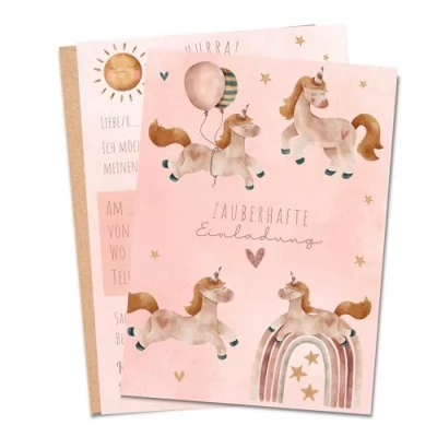 Abbildung von MeinBaby123® 10 Einladungskarten Kindergeburtstag Mädchen süße Geburtstagseinladungen für Kinder Einhorn inkl. Briefumschläge Premium Qualität (Einhorn V6)