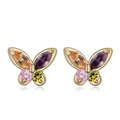 Abbildung von Crystalline Azuria Bunt Schmetterlinge Ohrstecker Ohrringe mit Zirkonia Kristalle 18 kt Vergoldet für Damen und Mädchen