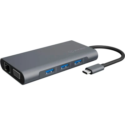 Abbildung von ICY BOX USB C Docking Station (10 in 1) für 2 Monitore (1x HDMI &amp; 1x VGA), 4K 60Hz, 3 fach 3.0 HUB, 100W Power Delivery, Gigabit Ethernet, Kartenleser, Audio, Grau