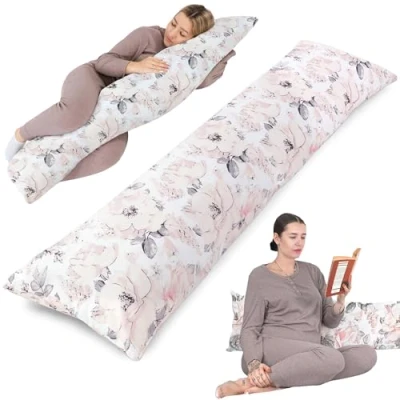 Abbildung von Totsy Baby Seitenschläferkissen mit Bezug Baumwolle 40 x 145 cm Komfortkissen Schlafkissen Seitenschläfer Body Pillow Seitenschlafkissen Wilde Rose