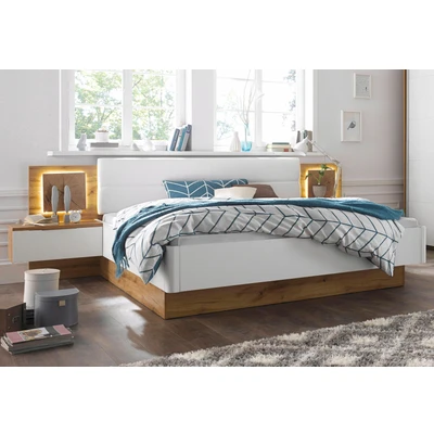 Abbildung von Stella Trading Stilvolle Doppelbett Bettanlage mit LED Beleuchtung 180 x 200 cm Schlafzimmer Komplett Set in Wildeiche Optik, Basaltgrau 305 96 205 (B/H/T)