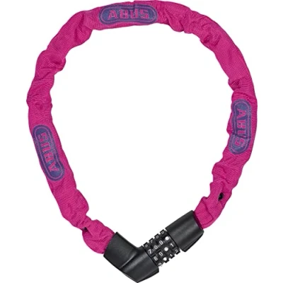 Abbildung von ABUS Kettenschloss Tresor 1385/75 Neon Zahlenschloss aus gehärtetem Stahl 6 mm starke Vierkantkette Sicherheitslevel 75 cm Pink