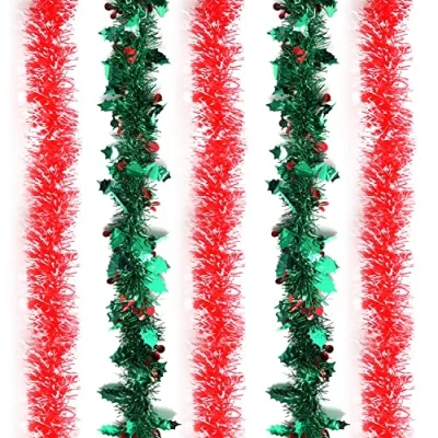 Abbildung von BELLE VOUS 5 STK Grüne &amp; Rote Girlande Weihnachten Tannenbaum Lametta Je 2m Stechpalmenbeere Weihnachts für Innen / Außenbereich, Weihnachtsfeier Dekorationen Festivals