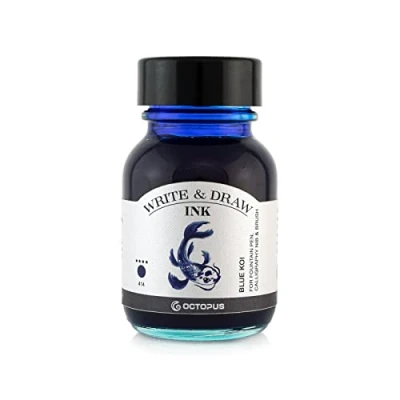 Abbildung von Octopus Write and Draw Ink 414 Blue Koi, wasserfeste Tinte zum Schreiben und Zeichnen, Kalligraphietinte, lichtechte Zeichentusche für Füllhalter, blau, 50 ml