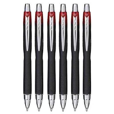 Abbildung von Uni Ball Red Jetstream Tintenroller, einziehbar, breite Spitze, 1 mm Spitze und 0,45 Strichbreite, wasserdicht, lichtbeständig, schnell trocknende Pigmenttinte für schnelles Schreiben, SXN 210, 6