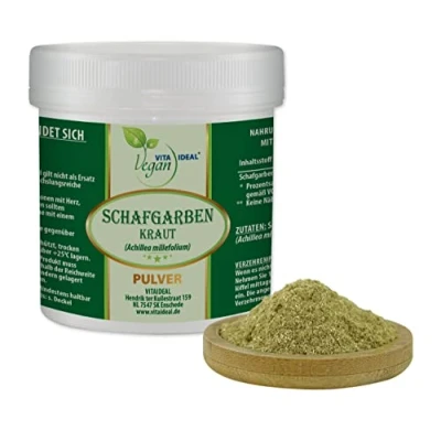 Abbildung von VITA IDEAL Vegan® SCHAFGARBEN Kraut 300g PULVER Achillea millefolium Tagesportion 500mg SCHAFGARBENKRAUT, natürlich, pflanzlich &amp; ohne Zusatzstoffe, Inklusive Messlöffel.