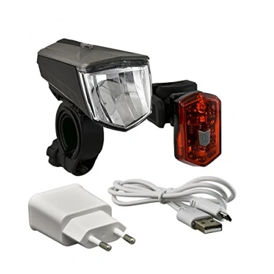 Abbildung von Büchel fahrradlicht Vail + Akku Rücklicht I StVZO zugelassen 80 Lux fahrrad licht aufladbar inkl. Ladegerät Fahrradbeleuchtung, vorne, lichter led set