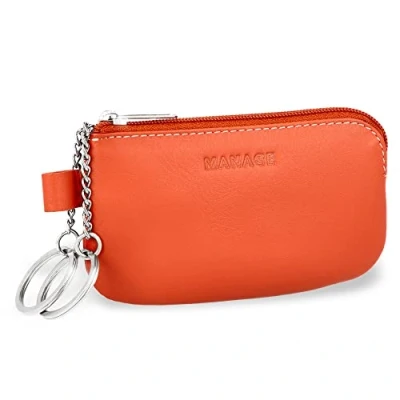 Abbildung von MANAGE Leder Schlüsseletui Orange mit Münzfach und Schlüsselring Schlüsselmäppchen Reißverschluss Damen Herren für Schlüssel Autoschlüssel keychain Schlüsseltasche