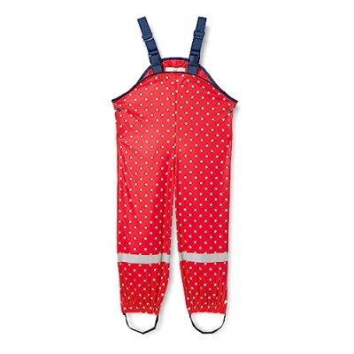 Abbildung von Playshoes Matschhose Regenlatzhose Ungefüttert Unisex Kinder Wind und wasserdichte Regenhose Regenbekleidung, rot Punkte, 80