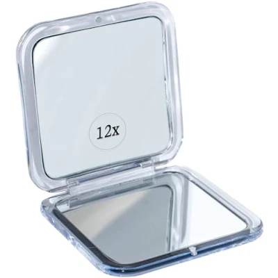 Abbildung von Zusammenklappbarer Reisespiegel mit 12 Fach Vergrößerung Kleiner Spiegel zum Schminken auf Reisen 8,4 cm Mini Quadrat, Klappbar Kosmetikspiegel (Silber) Magnifying Mirror Set