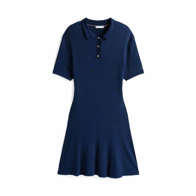 Abbildung von Tommy Hilfiger Curve Strickkleid »CRV RIB BTN F&amp;F POLO SWT DRESS«, in Großen Größen, Polokragen, Logostickerei