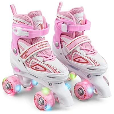 Abbildung von Apollo Super Quad X Pro verstellbare Rollschuhe für Kinder komfortable, größenverstellbare LED Roller Skates Mädchen und Jungen Größen 31 42