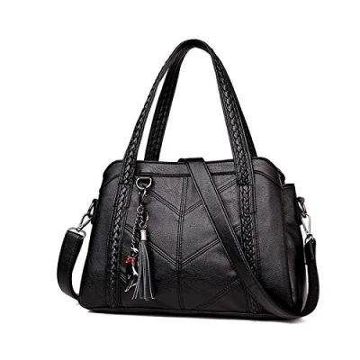 Abbildung von Coolives Damen Hobo Schultertasche Tasche mit Schultergurt Umhängetasche Handtasche aus PU Leder Schwarz EINWEG