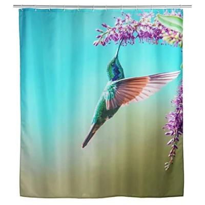 Abbildung von WENKO Duschvorhang Mod. Managua, 180 x 200 cm, Vorhang aus 100% Polyester mit Metallösen &amp; Gummi Gewichtsband für Dusche und Badewanne, wasserabweisend waschbar, inkl. 12 weißen Duschvorhangringen
