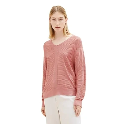 Abbildung von TOM Tailor MIT Vausschnitt Strickpullover, Damen, Größe: Medium, Fading rose