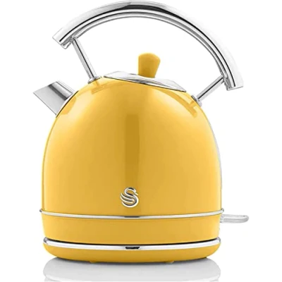 Abbildung von Swan Retro Elektrischer Wasserkocher 1,8 Liter, Vintage Design, Abschaltautomatik Strix Controller, Kabellos, BPA freier Edelstahl, 2200W, Gelb