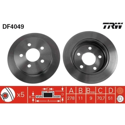 Abbildung von TRW DF4049 Bremsscheibe 278 11 5 118 voll lackiert OPEL: Sintra