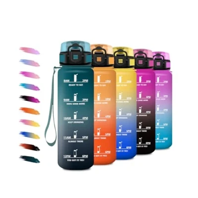 Abbildung von Trinkflasche 500ml, mit Filte, Kohlensäure Geeignet, Auslaufsicher, Motivierende Wasserflasche Zeitmarkierung, Sportflasche für Fitness, Camping, Kinder, Fahhrad, Wandern, Yoga