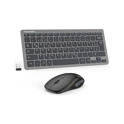 Abbildung von TECKNET Kabelloses Tastatur Maus Set, Deutsch QWERTZ Layout, 2.4 GHz Funk Mini Mouse, 15m Reichweite Verbindung, Wireless Leise Funktastatur mit für PC, Laptop, Smart TV, Grau