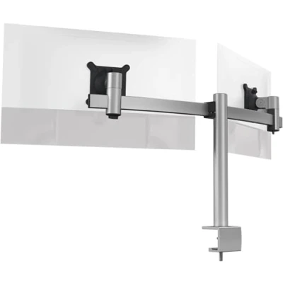Abbildung von Durable Monitor Halterung 2 Monitore mit Tischklemme, für VESA Bildschirme 21 27&quot;, 360 drehbar, neigbar, höhenverstellbar, silber, 508523