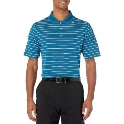 Abbildung von Amazon Essentials Herren Golf Poloshirt, Feuchtigkeitsableitend Schnell Trocknend, Kurzarm, Grünblau Weiß Streifen, S