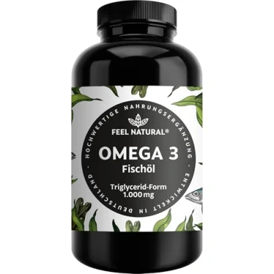 Abbildung von Omega 3 Kapseln 365 Stück 1000mg Fischöl je Kapsel mit EPA &amp; DHA Essentielle Fettsäuren im Jahresvorrat hochdosiert aus nachhaltigem Fischfang, ohne unnötige Zusätze